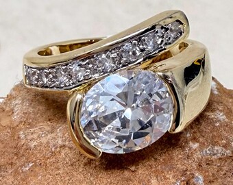 Vintage 1990s 14 KT Gold Electroplate Cubic Zirconia Ring