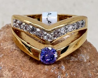 Vintage 1990s 14 KT Gold Electroplate Cubic Zirconia Ring