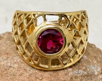 Vintage 1990s 14 KT Gold Electroplate Cubic Zirconia Ring