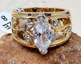 Vintage 1990s 14 KT Gold Electroplate Cubic Zirconia Ring