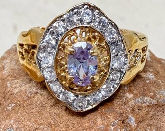 Vintage 1990s 14 KT Gold Electroplate Cubic Zirconia Ring
