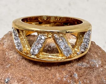 Vintage 1990s 14 KT Gold Electroplate Cubic Zirconia Ring