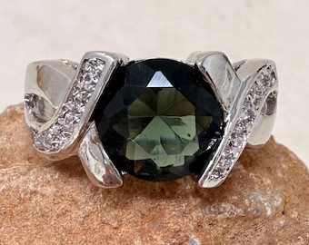 Vintage Rhodium Cocktail Ring, Pink Cubic Zirconia, Size 8