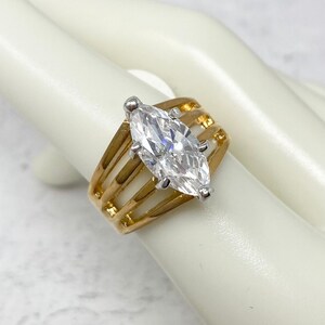 Vintage 1990s Cubic Zirconia Gold Plated Cocktail Ring Size 7 NOS New Old Stock