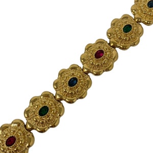 Vintage 1980s Gold Link Bracelet, Colorful Crystal, NOS