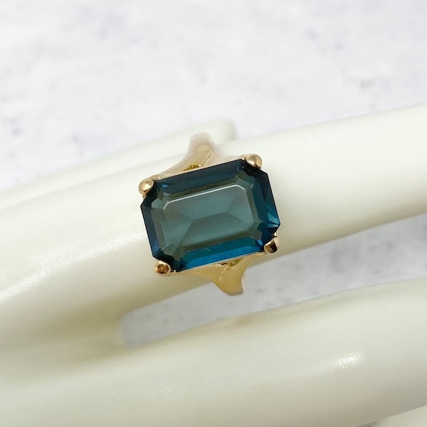 vintage années 1990 18k Or Électrolytique Bleu Cristal Cocktail Ring NOS New Old Stock