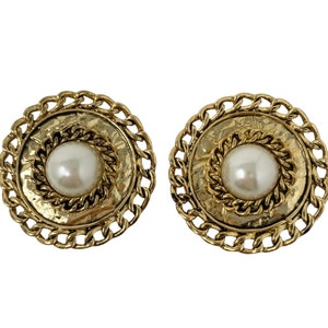 Vintage Pearl Clip Earrings, Gold Tone with White Faux Pearls, 1980s New Old Stock NOS Jewelry
