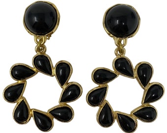 Boucles D'oreilles Baroques Vintage Années 80 - Cabochons, Couleur Doré/argenté, Fermoir Clip - Occasion