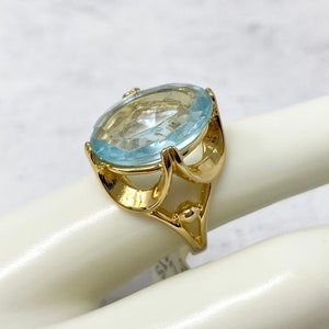 Vintage 1990s 18K Gold Electroplated Blue Crystal Cocktail Ring NOS New Old Stock