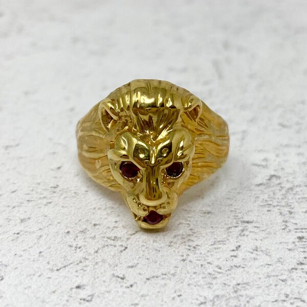 Vintage 1990s 18k Gold Electroplated Lion Ring NOS New Old Stock