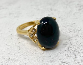 Vintage 1990s Black Onyx Cubic Zirconia Cocktail Ring New Old Stock NOS