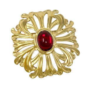 Stunning Vintage 1980s New Old Stock NOS Gold & Red Cabochon Gripoix Brooch Pin