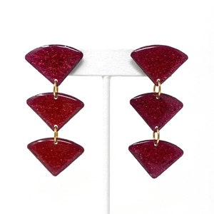 Vintage Pink Glitter Statement Earrings, Bright Sparkly Geometric Pierced Earrings, Artist Made by In Colors, Glam Bold Runway Jewelry