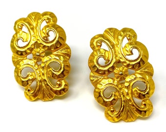 Gorgeous Vintage 1980’s New Old Stock Matte Gold Baroque Clip On Earrings