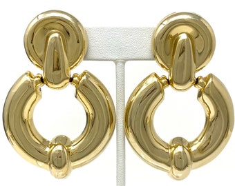 Gorgeous Vintage 1980s NOS New Old Stock Shiny Gold Tone Knocker Clip On Earrings