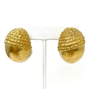 Vintage 1980s Les Bernard Vo Matte Gold Hoop Clip On Earrings, New Old Stock NOS Jewelry