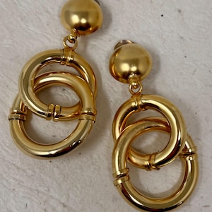 Vintage 1990s MASSIVE Vintage Gold-Ton glänzende Statement Ohrclips Ohrringe New Old Stock