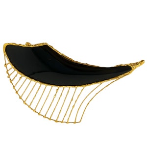 Vintage 1990s Black Obsidian & Gold Modernist Brooch Pin New Old Stock NOS