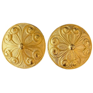 Gorgeous Vintage 1980’s New Old Stock Matte Gold Round Baroque Clip On Earrings