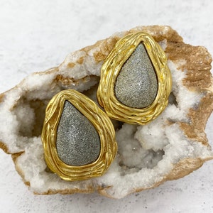 Vintage 1980s/1990s Gold & Silver Chunky Textured Clip On Earrings New Old Stock NOS
