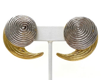 Vintage 1980s NOS New Old Stock Gold & Silver Tone Oblong Oval Clip On Earrings