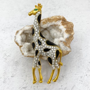 Stunning Vintage 1980s/1990s Rhinestone & Enamel GIRAFFE Pin New Old Stock NOS