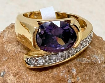 Vintage 1990s 14 KT Gold Electroplate Cubic Zirconia Ring