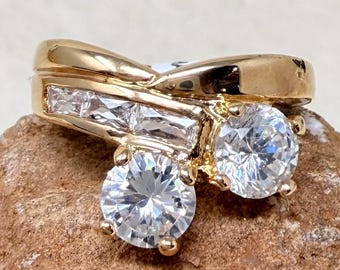 Vintage 1990s 14 KT Gold Electroplate Cubic Zirconia Ring
