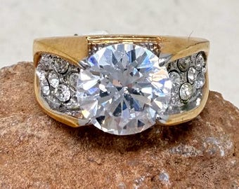 Vintage 1990s 14 KT Gold Electroplate Cubic Zirconia Ring