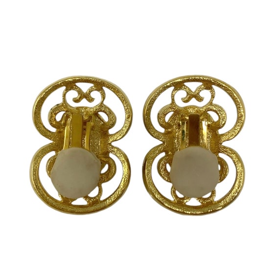 Boucles D'oreilles Clips Vintage Années 80 Doré à Cabochon Et Gros Strass - Occasion Très Bon état