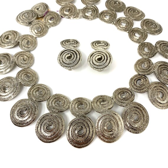 Vintage Collar Necklace & Clip Earrings Set, Silv… - image 7