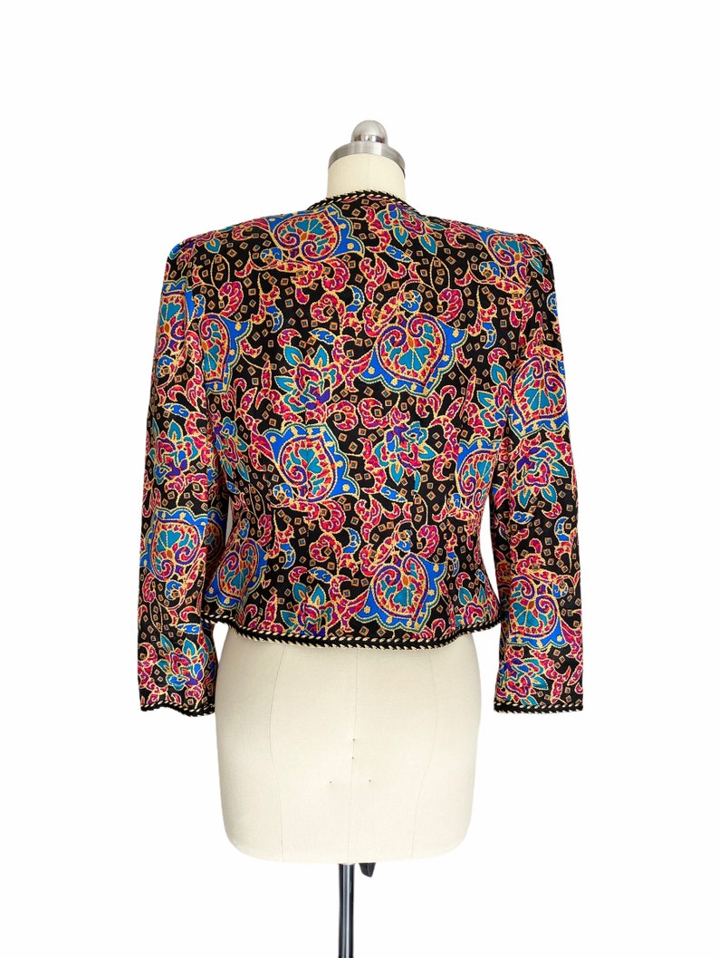 Vintage Blazer, 1980s Maggy London Colorful Silk Print Jacket, Size Small, Vintage Clothing image 8