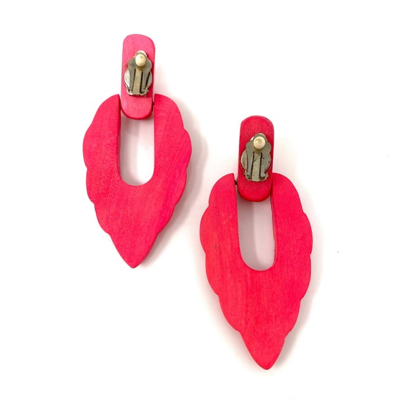 Vintage Clip Earrings, Pink Wood Clip On Earrings… - image 6
