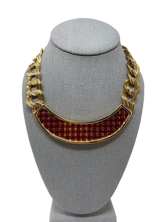 Stunning Vintage 1980s NOS Red Enamel Gold Collar 