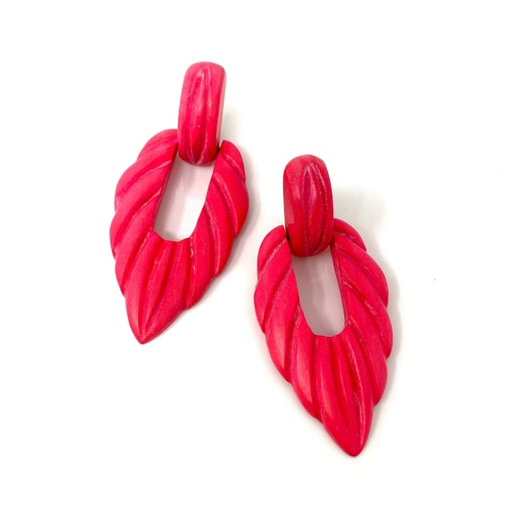 Vintage Clip Earrings, Pink Wood Clip On Earrings… - image 2