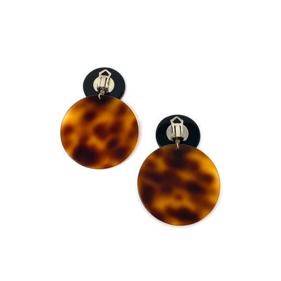 Vintage 1980s Lucite Clip Earrings, Black with Pu… - image 3