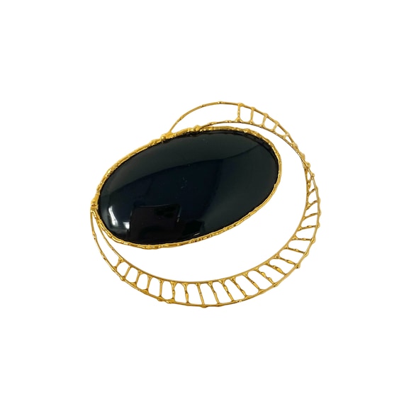 Vintage 1990s Black Obsidian & Gold Modernist Sta… - image 1