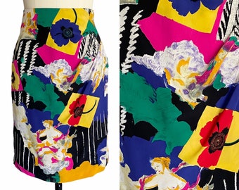 Vintage 1990s/2000s Laurel Germany Silk Print Colorful Skirt Size 6/8