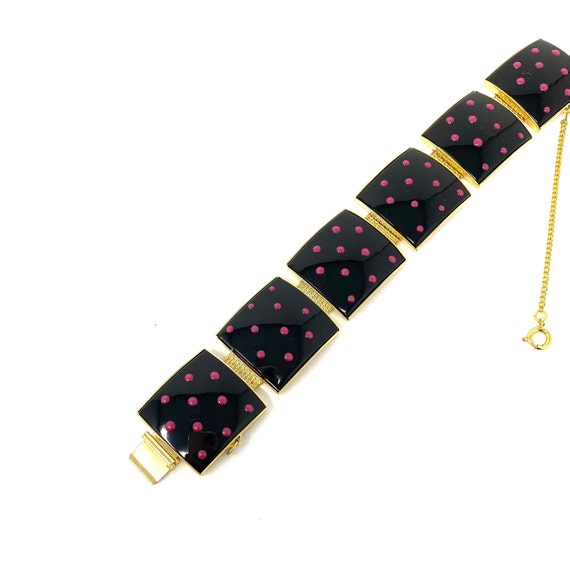 Vintage Retro 1980s Polka Dot Bracelet, Black & P… - image 4