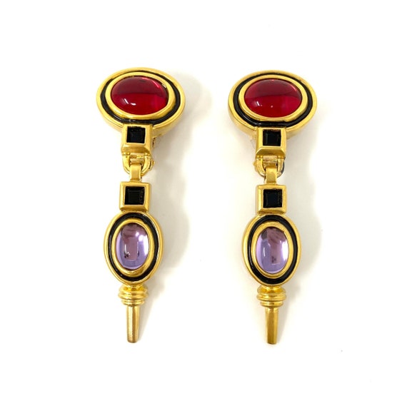 Vintage Clip Earrings, Art Deco Revival Cabochon G