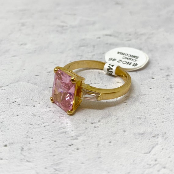 Vintage 1980s/1990 Emerald Cut Pink & Clear Cubic… - image 5