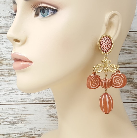 Vintage Gold Colorful Bejeweled Statement Earrings 1980s Huge Oversized Cocktail Earrings Haute Couture Runway Jewelry pierced Earrings