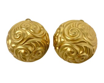 Boucles D'oreilles Clips Vintage Bois Doré - Style Baroque Années 70/80, Statement