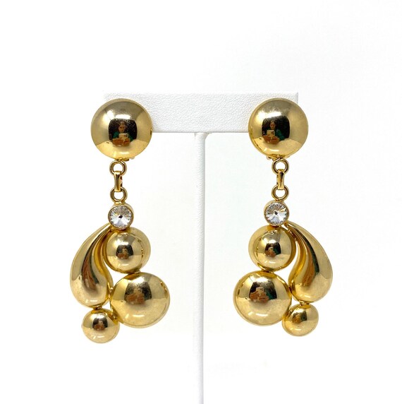 Vintage Gold Colorful Bejeweled Statement Earrings 1980s Huge Oversized Cocktail Earrings Haute Couture Runway Jewelry pierced Earrings
