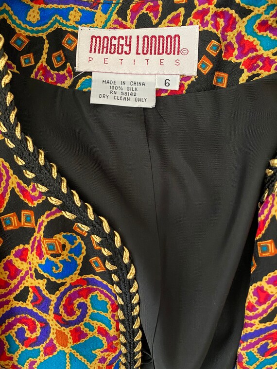 Vintage Blazer, 1980s Maggy London Colorful Silk … - image 10