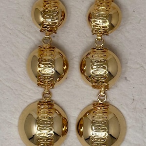 Vintage 1990s MASSIVE Vintage Gold-Ton glänzende Statement Ohrclips Ohrringe New Old Stock