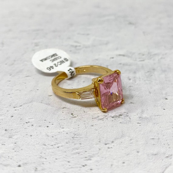 Vintage 1980s/1990 Emerald Cut Pink & Clear Cubic… - image 3