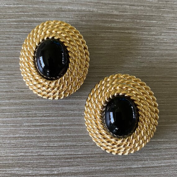 Stunning Vintage 1980s CINER Gold & Black Cabochon