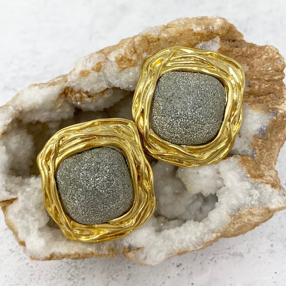 Vintage 1980s/1990s Gold & Silver Chunky Textured… - image 1