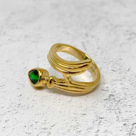 Vintage 1990s Green Cubic Zirconia Gold Plated Sw… - image 2